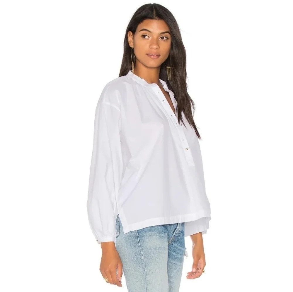Free People Hey Baby Hi Low Blouse with Balloon Sleeves Oversize Boho Small